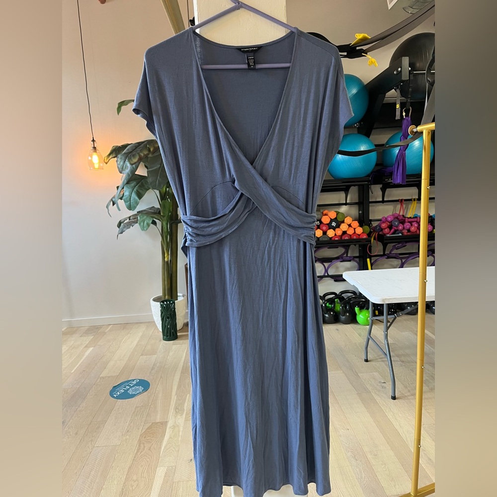 Banana Republic Middle Wrap Blue Dress with Dolman Sleeves